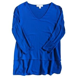 MICHAEL Michael Kors Royal Blue Tunic Blouse Tiered V-Neck 3/4 Sleeve Small